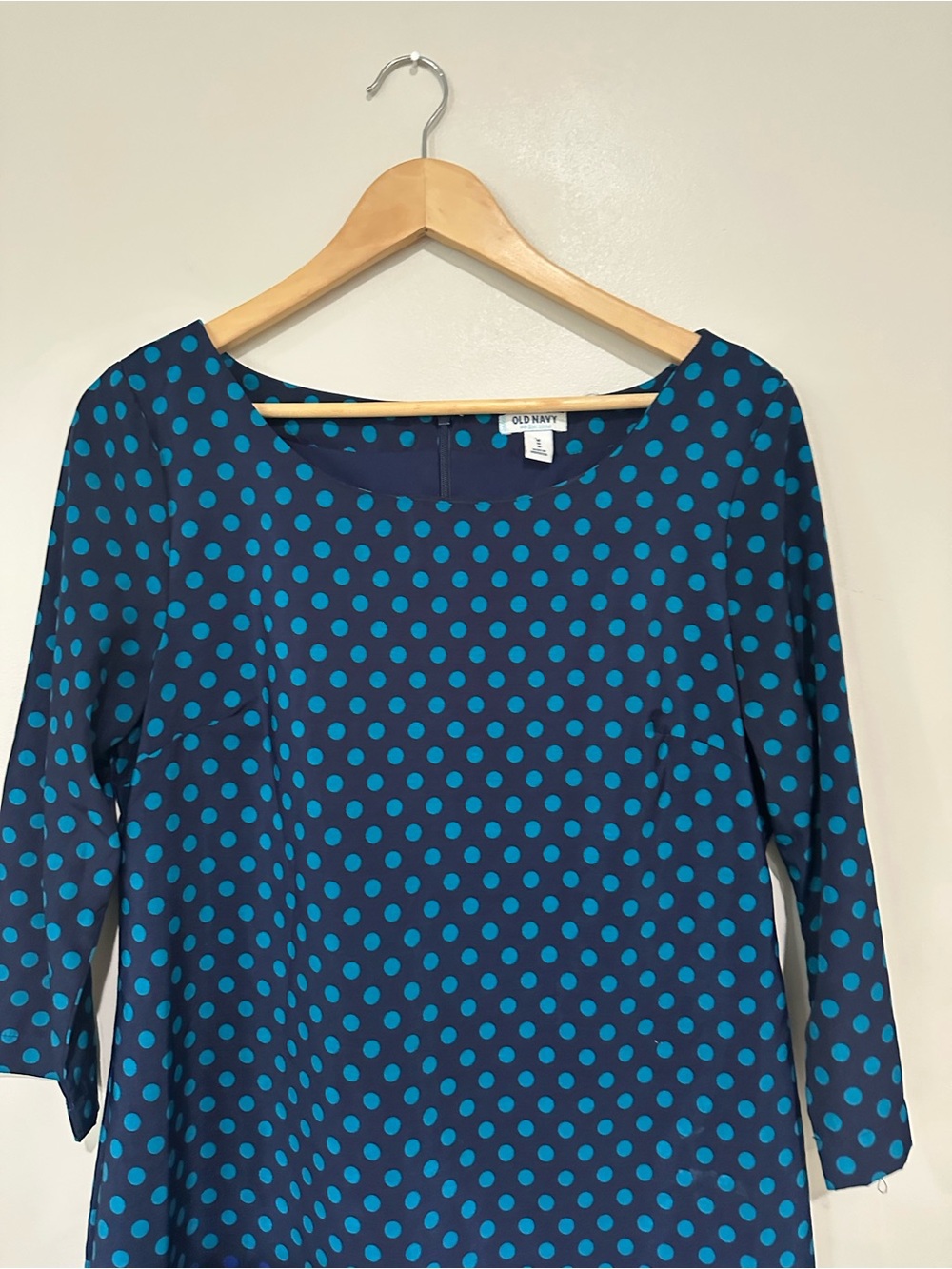 Old Navy Blue Polka Dot Ombre Shift Dress Size M 3/4 Sleeve Retro Mod - Picture 5 of 11